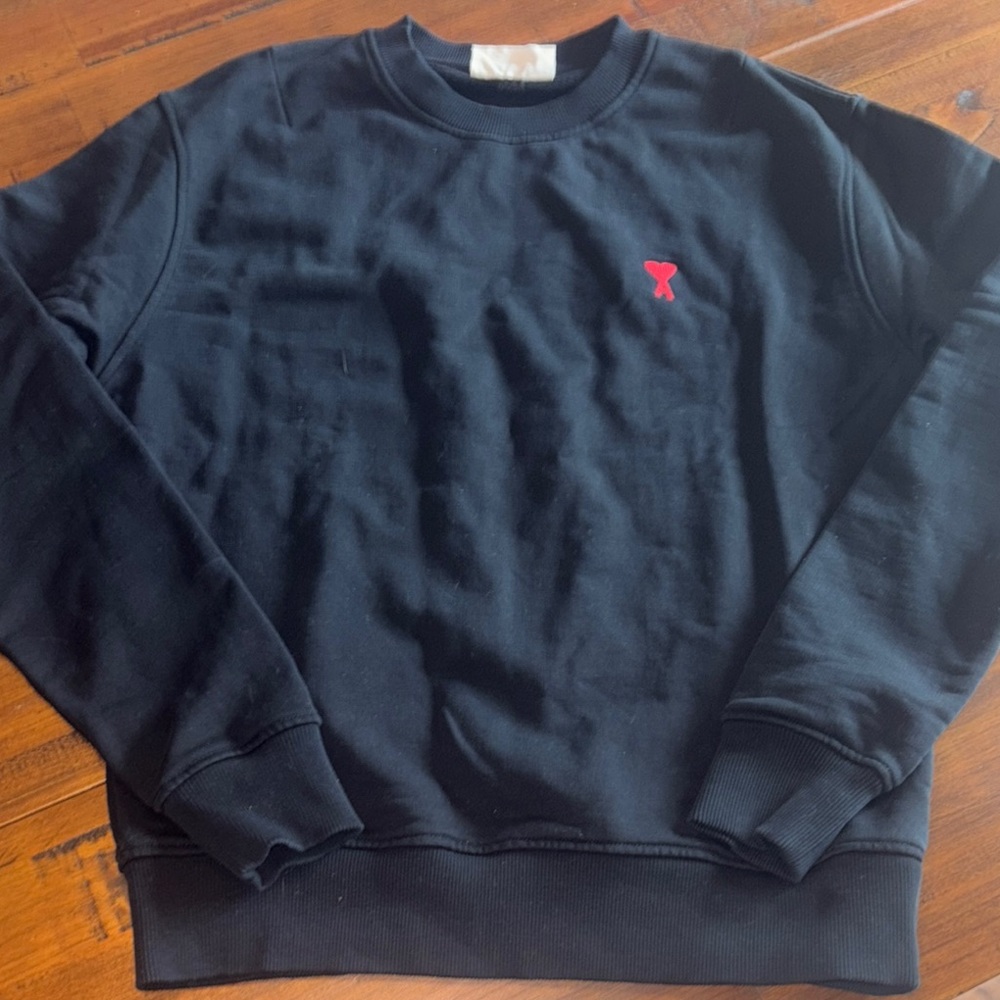 Ami Alexandre Mattiussi Black Sweatshirt with Red Heart Logo